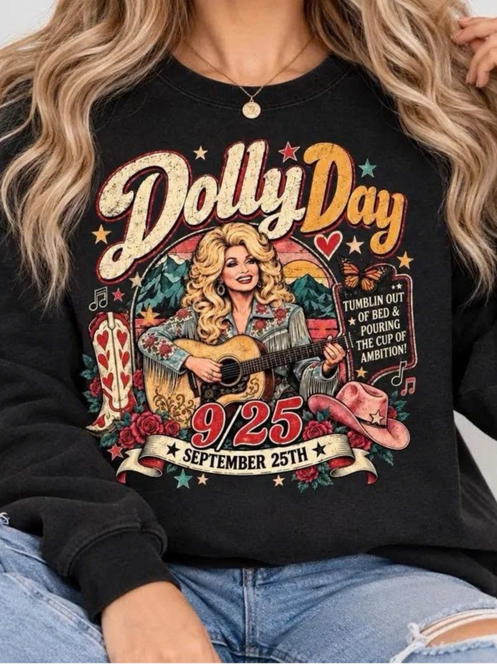 Dolly Day Black Graphic Pullover Sweater